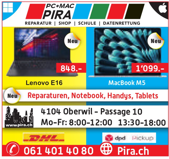 Pira, Oberwil - REPARATUR | SHOP | SCHULE | DATENRETTUNG