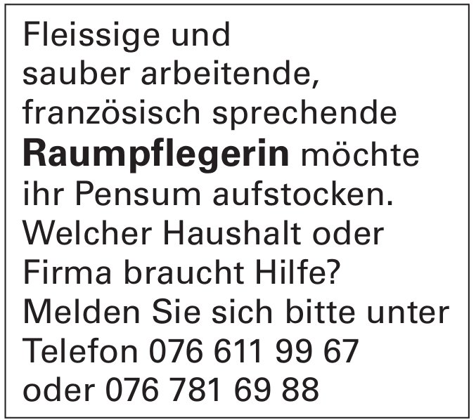 Raumpflegerin, sucht