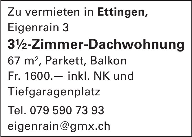 3½-Zimmer-Dachwohnung, Ettingen, zu vermieten