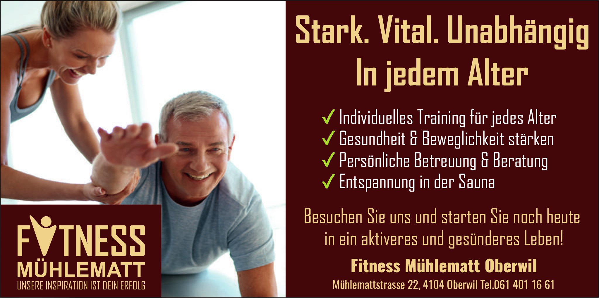 Fitness Mühlematt Oberwil, Individuelles Training für jedes Alter