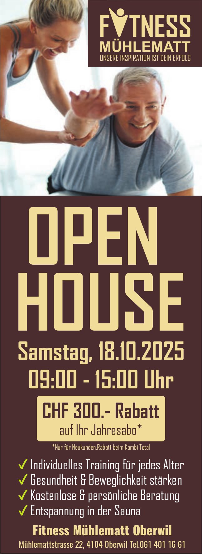 Fitness Mühlematt, Oberwil - OPEN HOUSE 18.10.2025