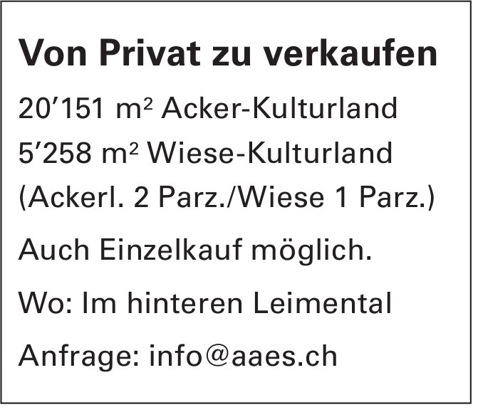 20’151 m² Acker-Kulturland, zu verkaufen