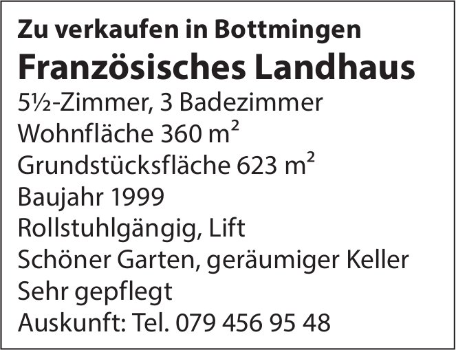 Französisches Landhaus, 5½-Zimmer-Wohnung, Bottmingen, zu verkaufen