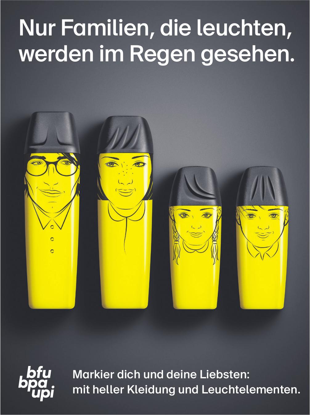 Bfu bpa upi, Nur Familien, die leuchten,  werden im Regen gesehen.