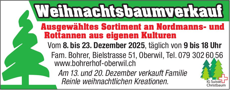 Bohrerhof Oberwil, Weihnachtsbaumverkauf
