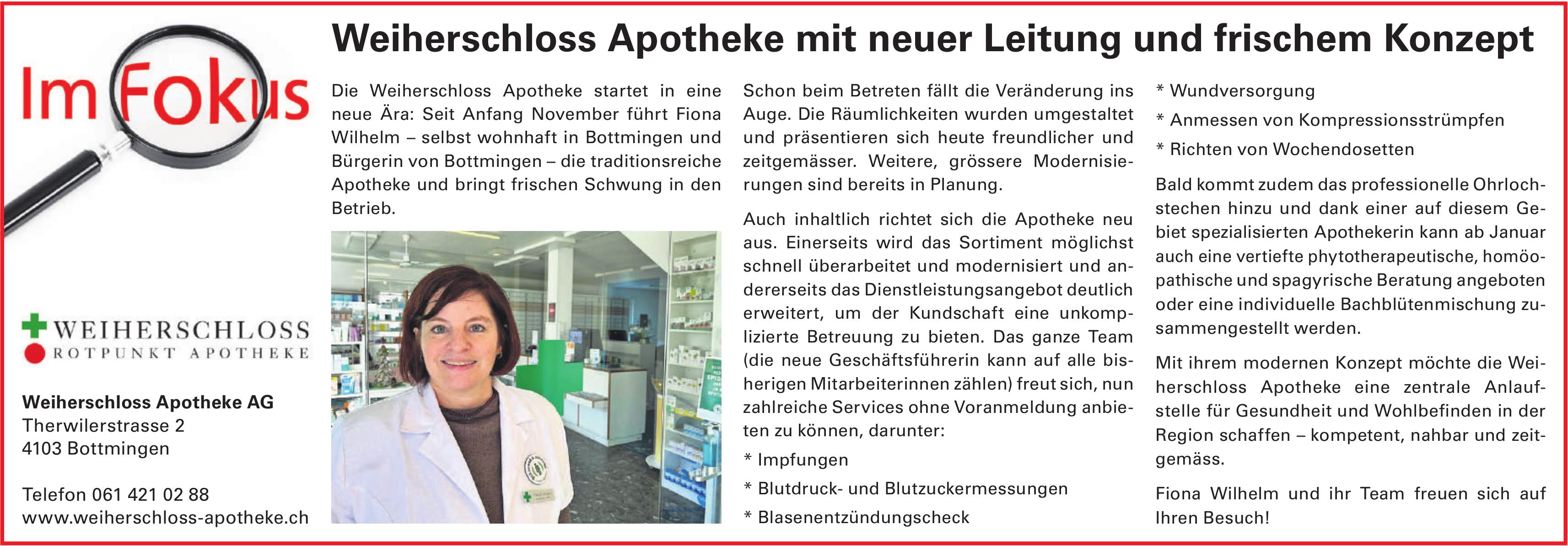 Weiherschloss Apotheke AG, Bottmingen - Weiherschloss Apotheke mit neuer Leitung und frischem Konzept