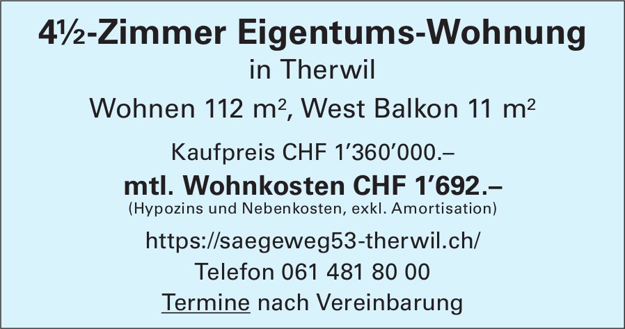4½-Zimmer Eigentums-Wohnung, Therwil, zu verkaufen