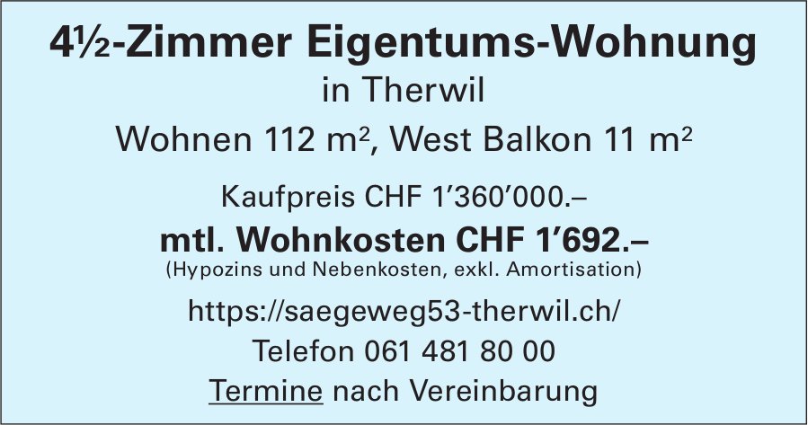 4½-Zimmer Eigentums-Wohnung, Therwil, zu verkaufen