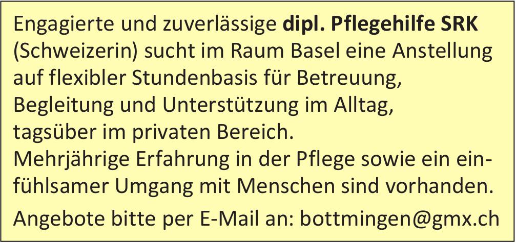 Anstellung auf flexibler Stundenbasis für Betreuung, Begleitung und Unterstützung im Alltag, sucht