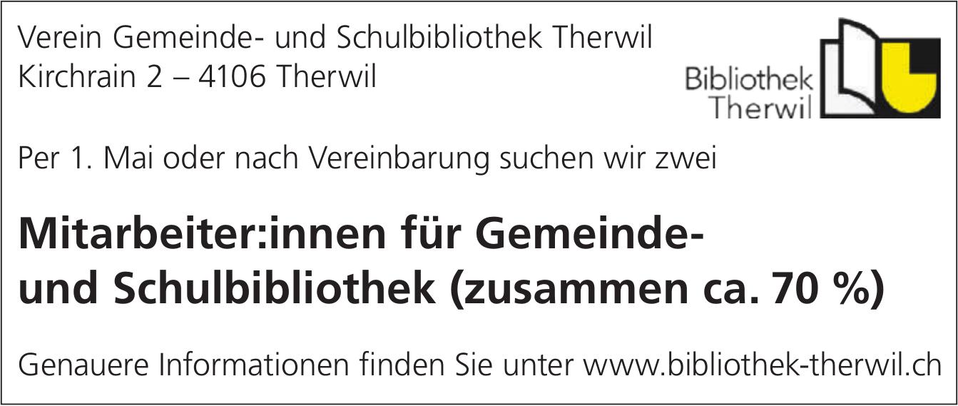 Mitarbeiter:innen für Gemeinde- und Schulbibliothek (zusammen ca. 70 %), Verein Gemeinde- und Schulbibliothek Therwil, Gesucht