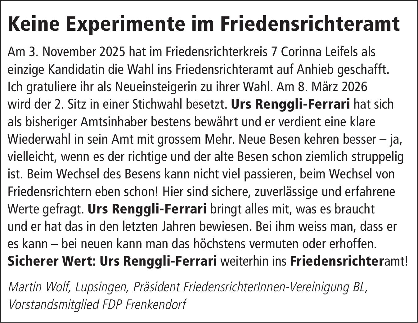 FriedensrichterInnen-Vereinigung BL, Keine Experimente im Friedensrichteramt