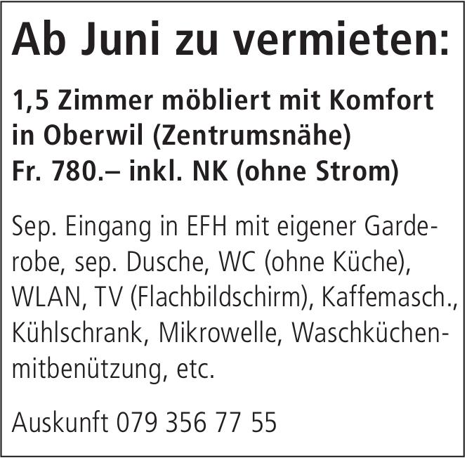1, 5 Zimmer möbliert mit Komfort, Oberwil, zu vermieten