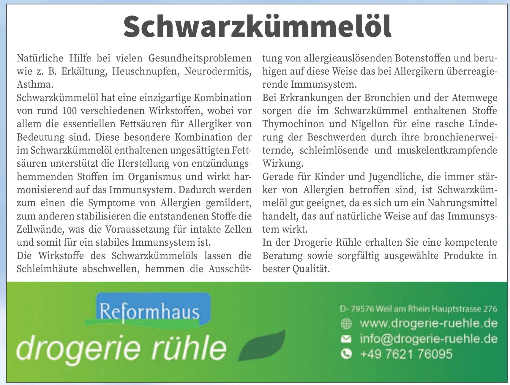 drogerie rühle, Schwarzkümmelöl