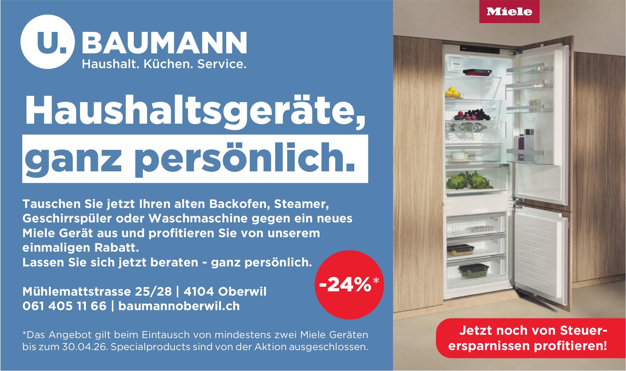 U. BAUMANN, Oberwil - Haushaltsgeräte, ganz persönlich.