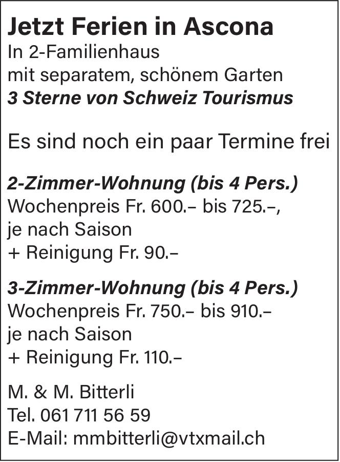 Ferien-Wohnungen, Ascona, zu vermieten