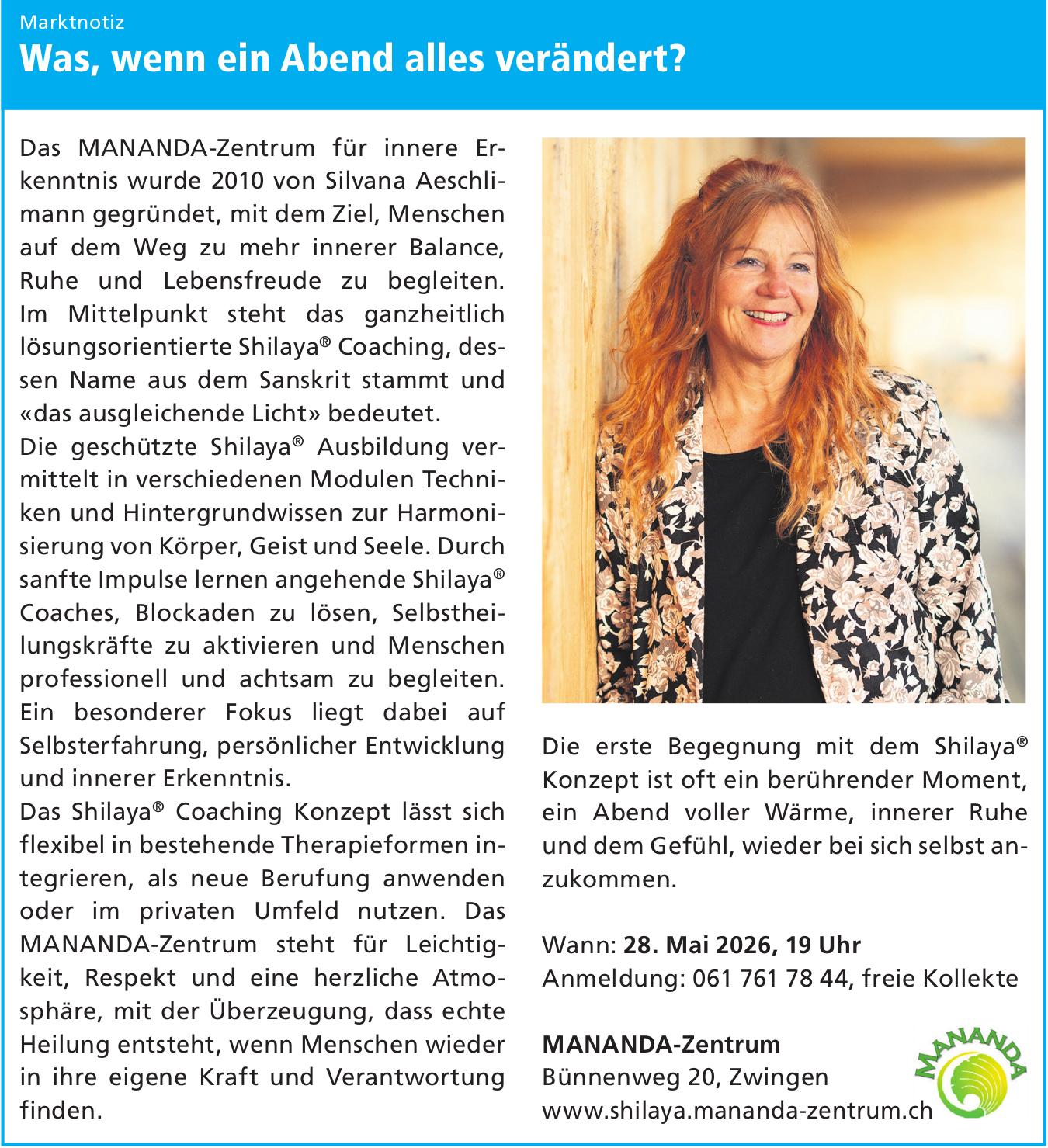 Shilaya Aeschlimann - Was, wenn ein Abend alles verändert? 28. Mai, MANDANA-Zentrum