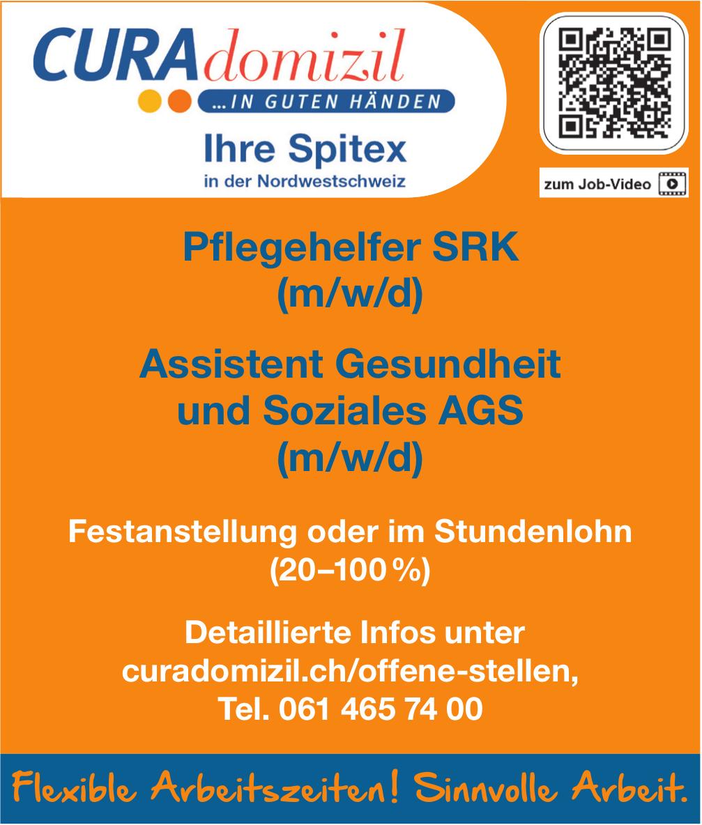 Pflegehelfer SRK (m/w/d) & Assistent Gesundheit und Soziales AGS (m/A/S), CURAdomizil, gesucht