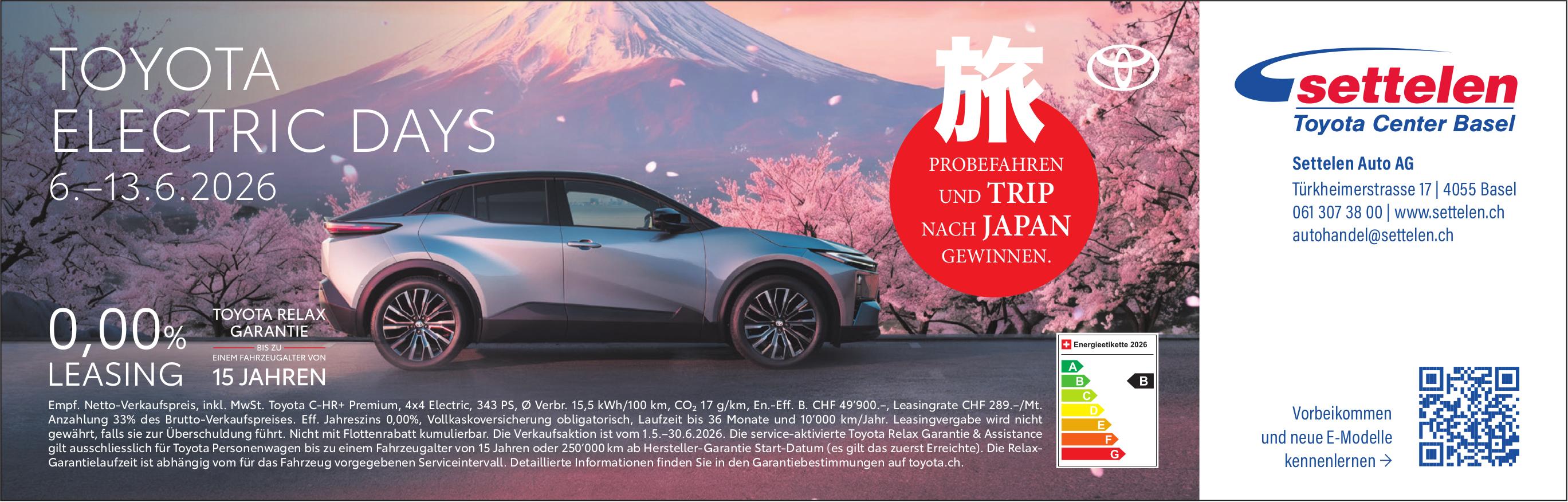 Settelen Auto AG, Basel - TOYOTA ELECTRIC DAYS, 6. - 13. Juni