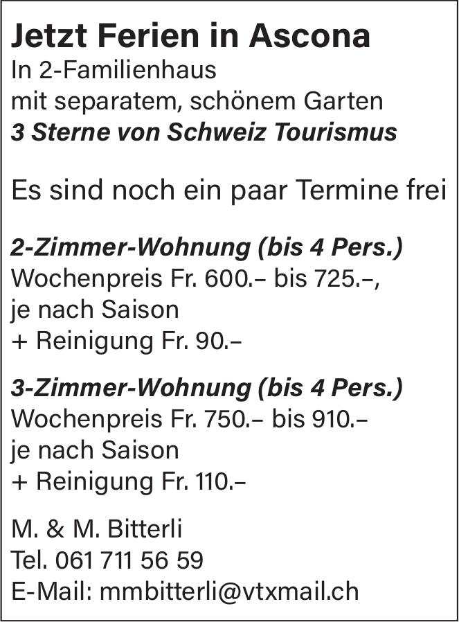 Ferien-Wohnungen, Ascona, zu vermieten