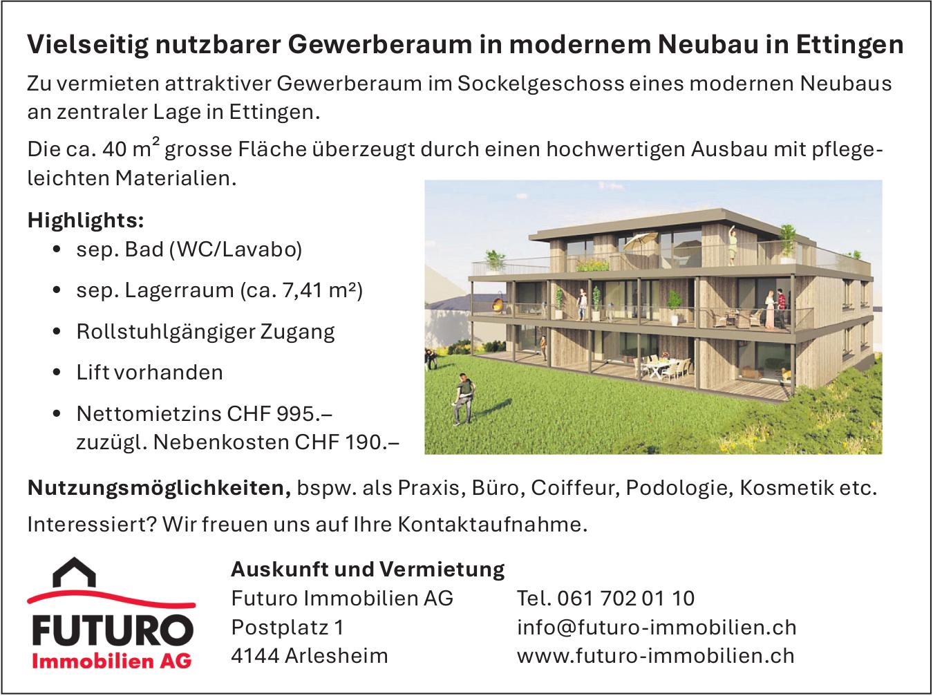 Vielseitig nutzbarer Gewerberaum im modernen Neubau, Ettingen, zu vermieten