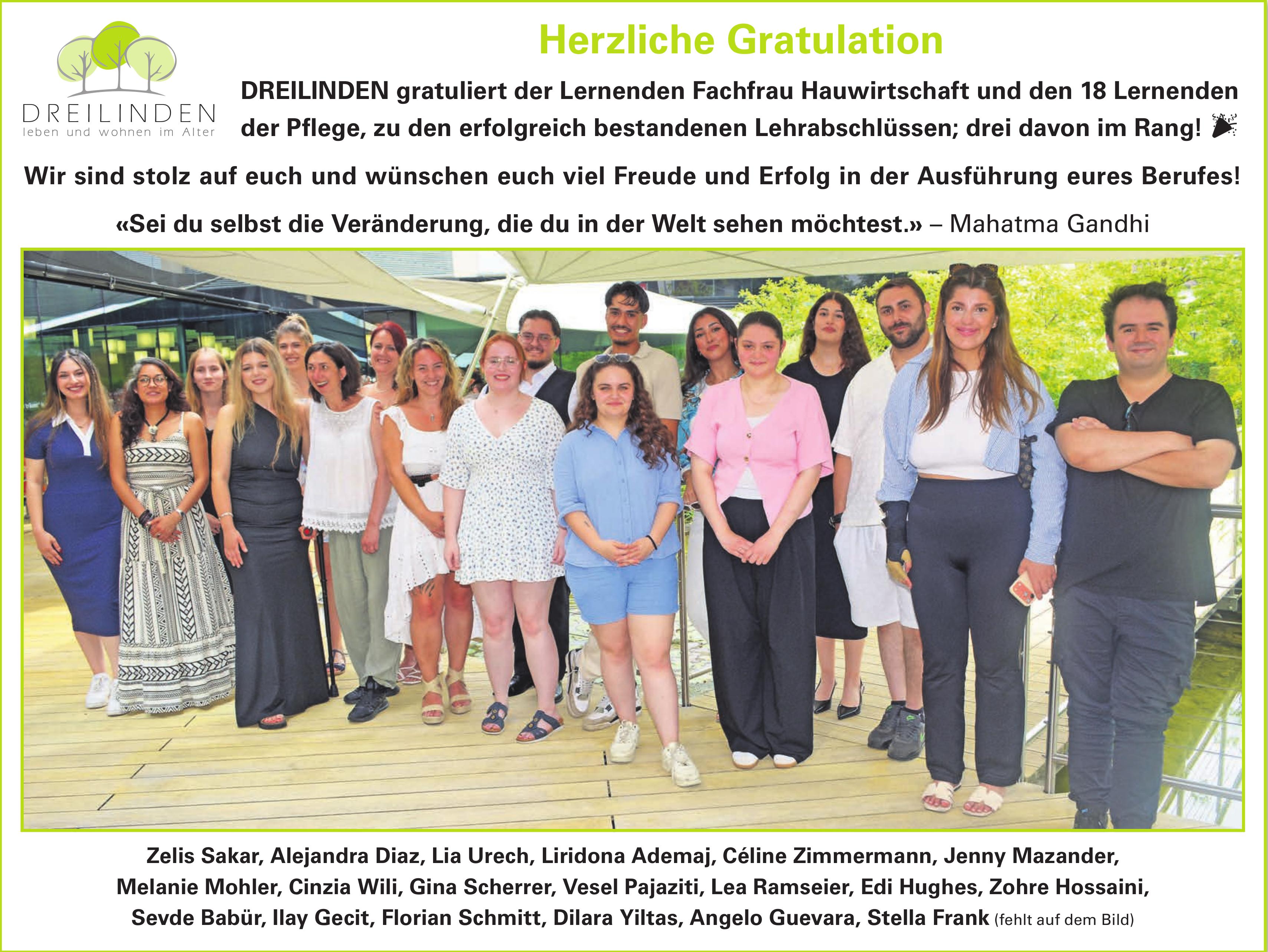 DREILINDEN, Herzliche Gratulation zu den erfolgreich bestandenen Lehrabschlüssen