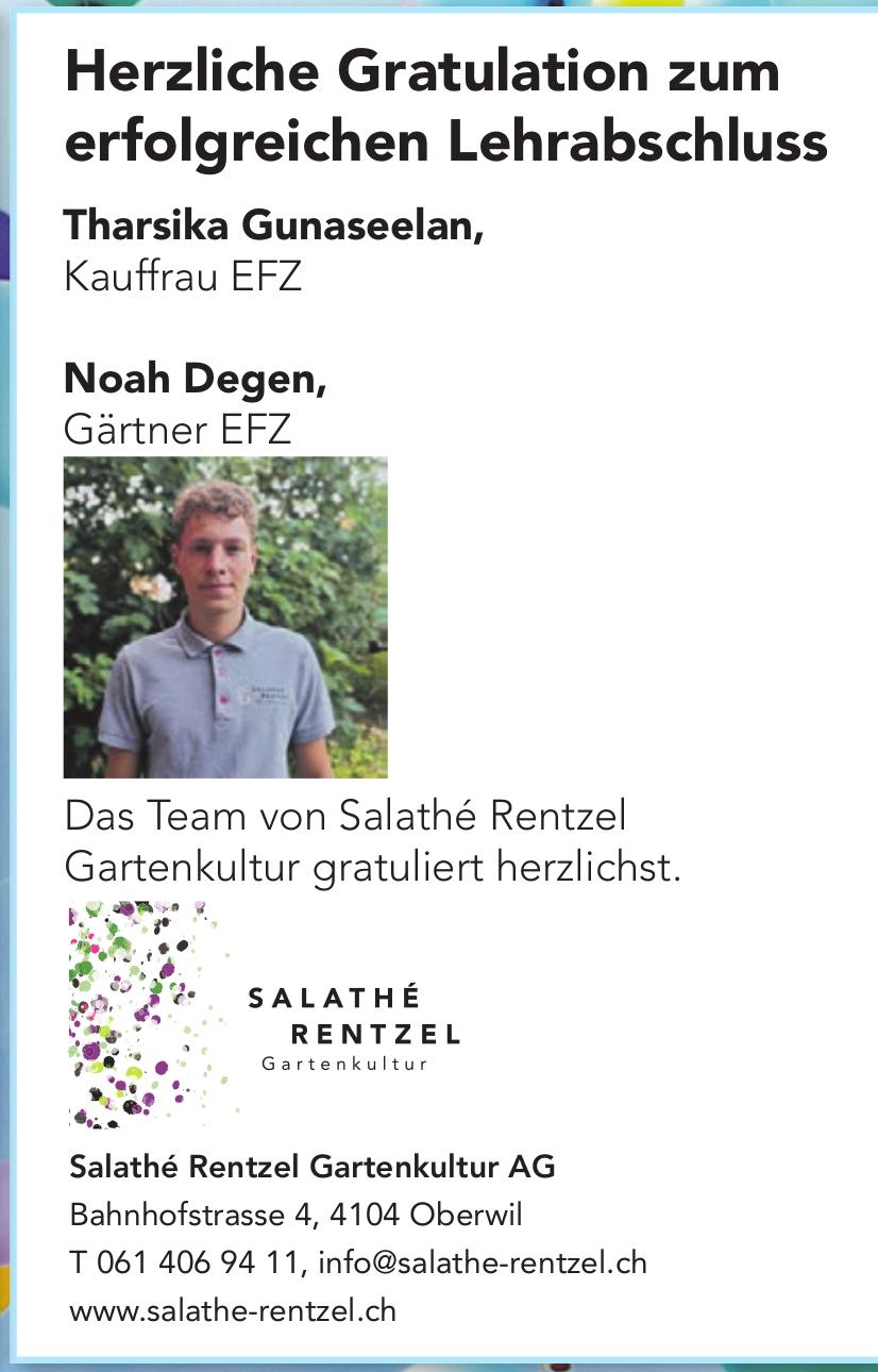Salathé Rentzel Gartenkultur AG, Oberwil - Herzliche Gratulation zum erfolgreichen Lehrabschluss