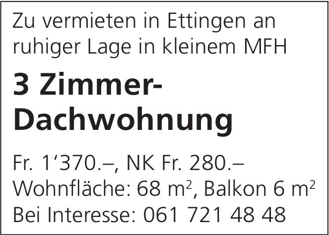 3 Zimmer-Dachwohnung, Ettingen, zu vermieten