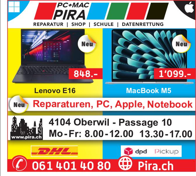 Pira GmbH PC + Mac, Oberwil - REPARATUR | SHOP | SCHULE | DATENRETTUNG