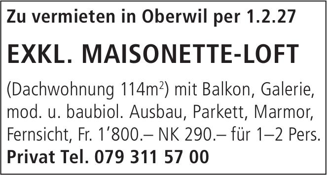 EXKL. MAISONETTE-LOFT, Oberwil, zu vermieten