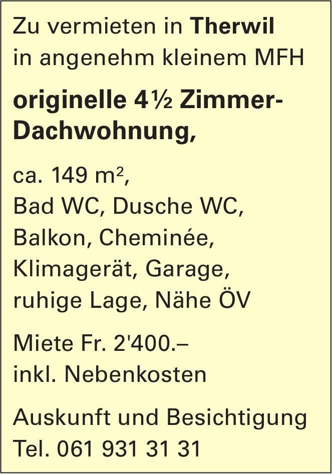Originelle 4½ Zimmer-Dachwohnung, Therwil, zu vermieten