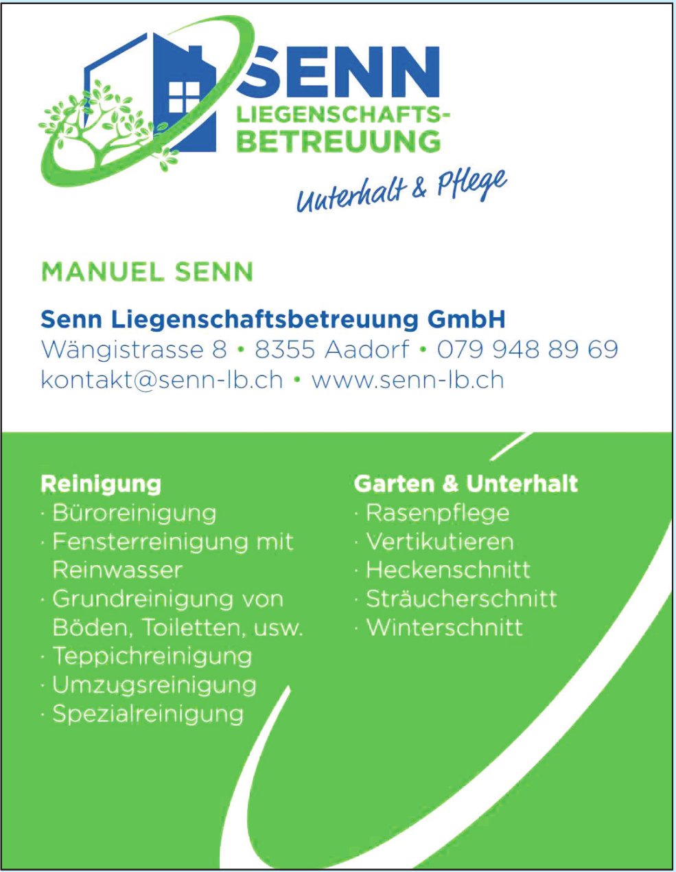 Senn Liegenschaftsbetreuung GmbH, Aadorf - Reinigung, Garten & Unterhalt