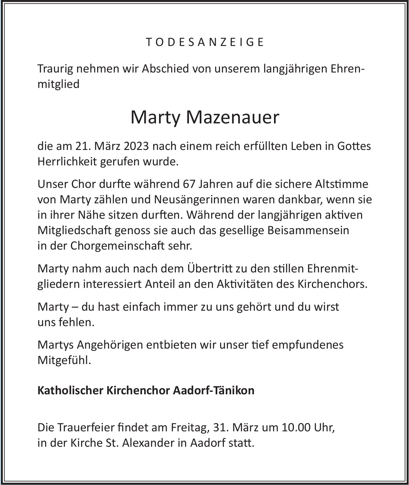 Mazenauer Marty, März 2023 / TA