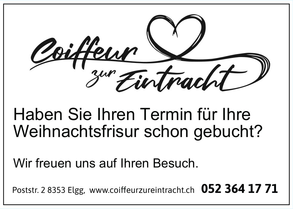Coiffeur zur Eintracht, Elgg - Haben Sie Ihren Termin für Ihre Weihnachtsfrisur schon gebucht?