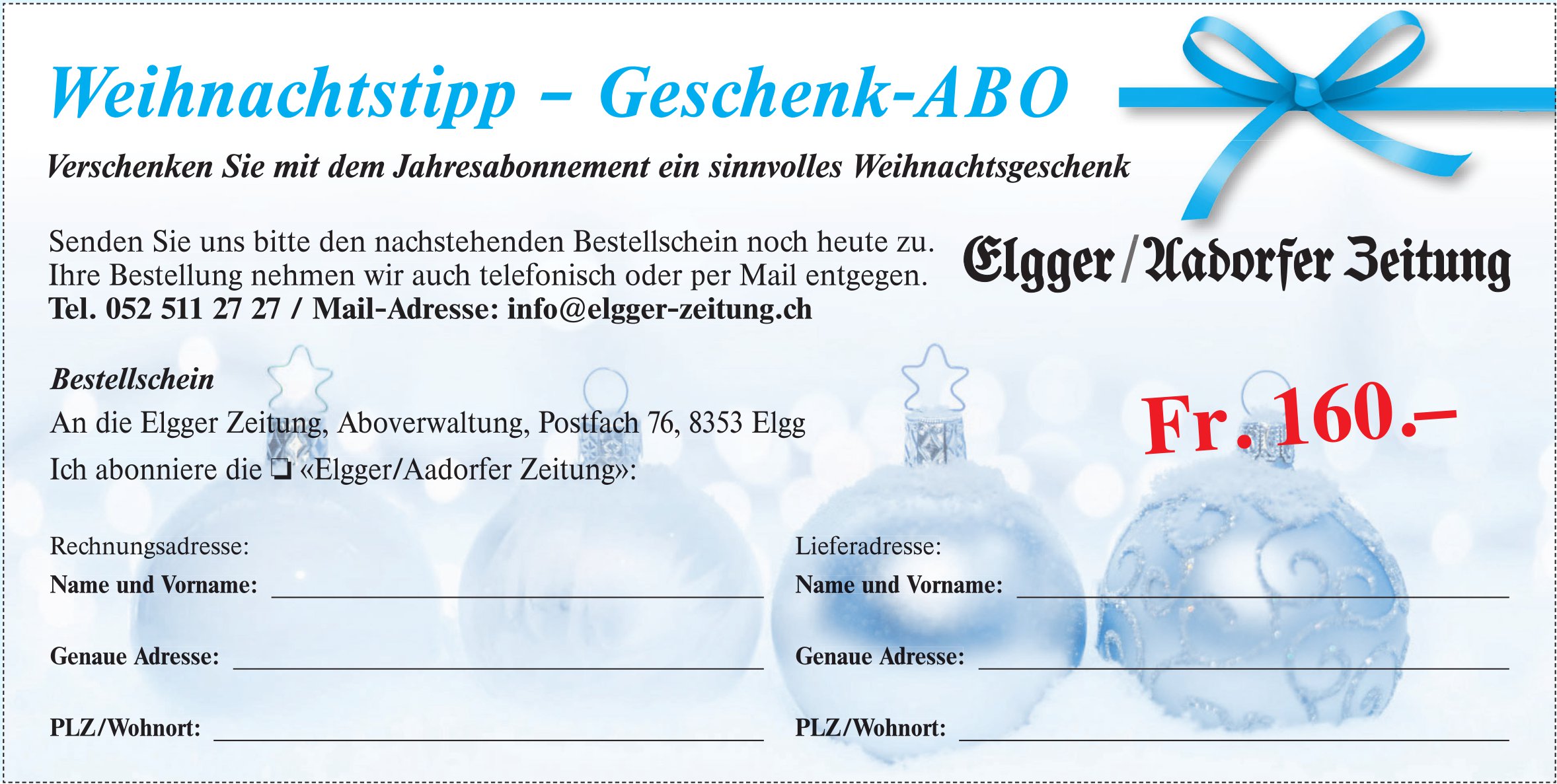 Elgger / Aadorfer Zeitung, Weihnachtstipp – Geschenk-ABO
