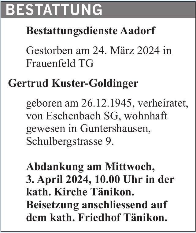 Kuster-Goldinger Gertrud, März 2024 / TA