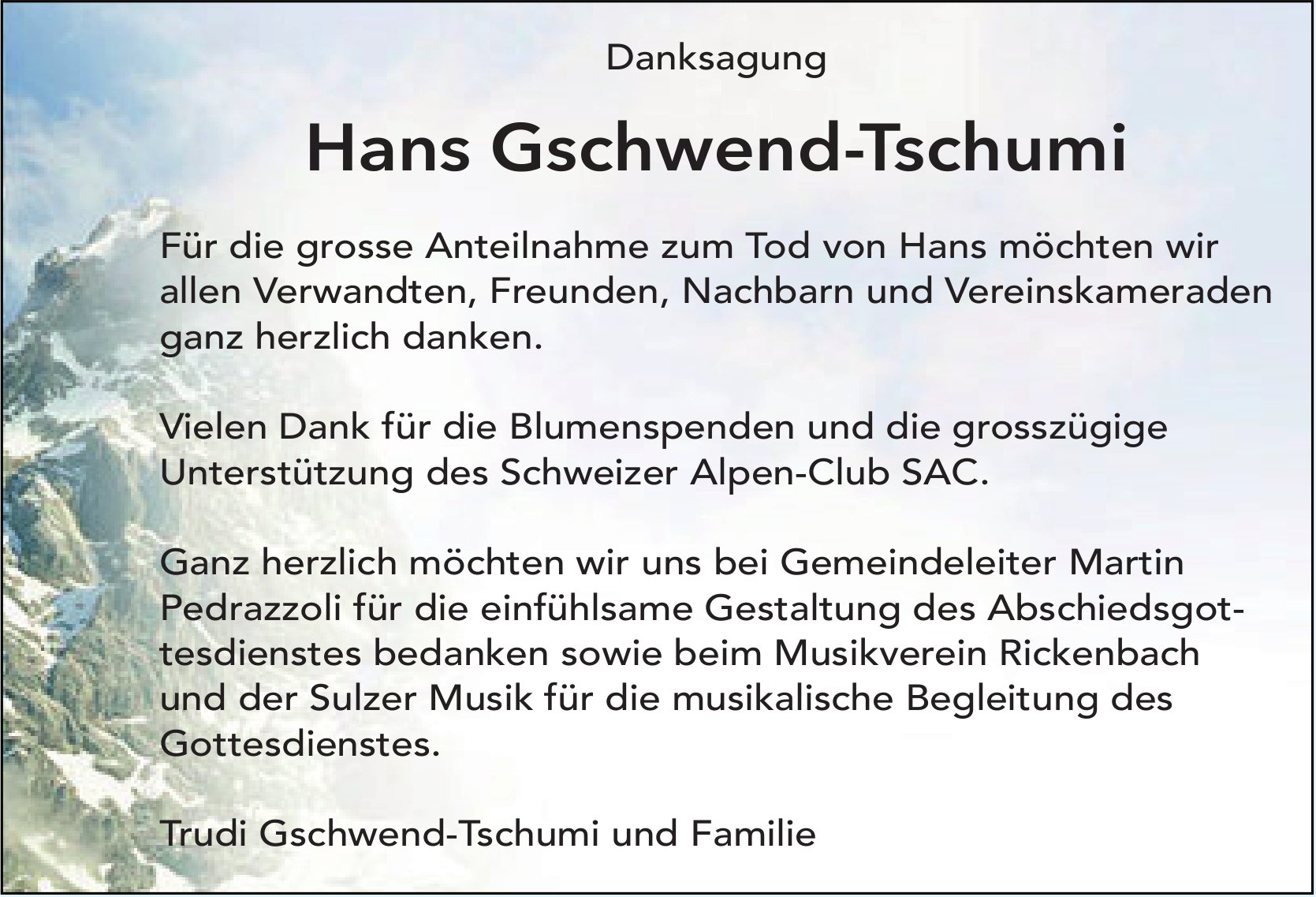 Gschwend-Tschumi Hans, im April 2024 / DS