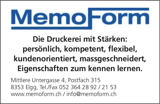MemoForm, Elgg - Die Druckerei mit Stärken...