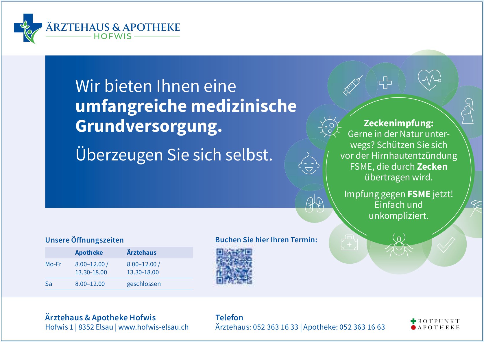 Ärztehaus & Apotheke Hofwis, Elsau - Wir bieten Ihnen eine umfangreiche medizinische Grundversorgung.