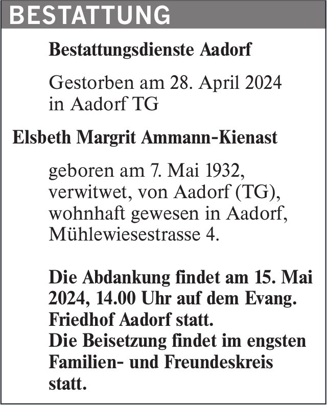 Ammann-Kienast Elsbeth Margrit, April 2024 / TA