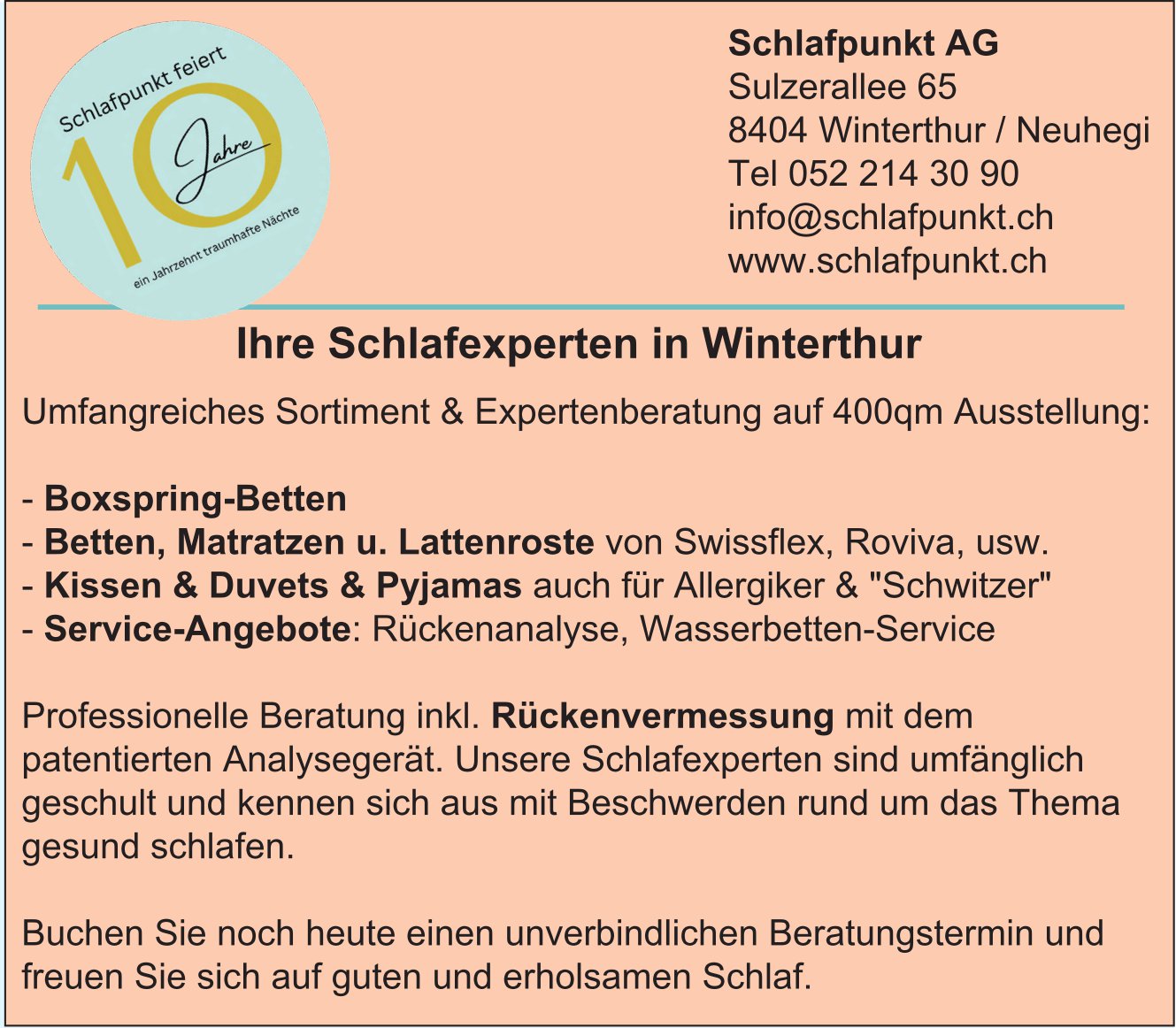 Schlafpunkt AG, Winterthur - Ihre Schlafexperten... Umfangreiches Sortiment & Expertenberatung...