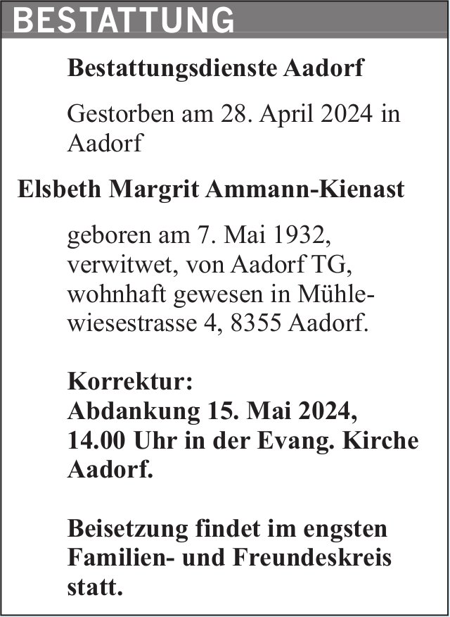 Ammann-Kienast Elsbeth Margrit, April 2024 / TA