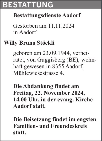 Stöckli Willy Bruno, November 2024 / TA