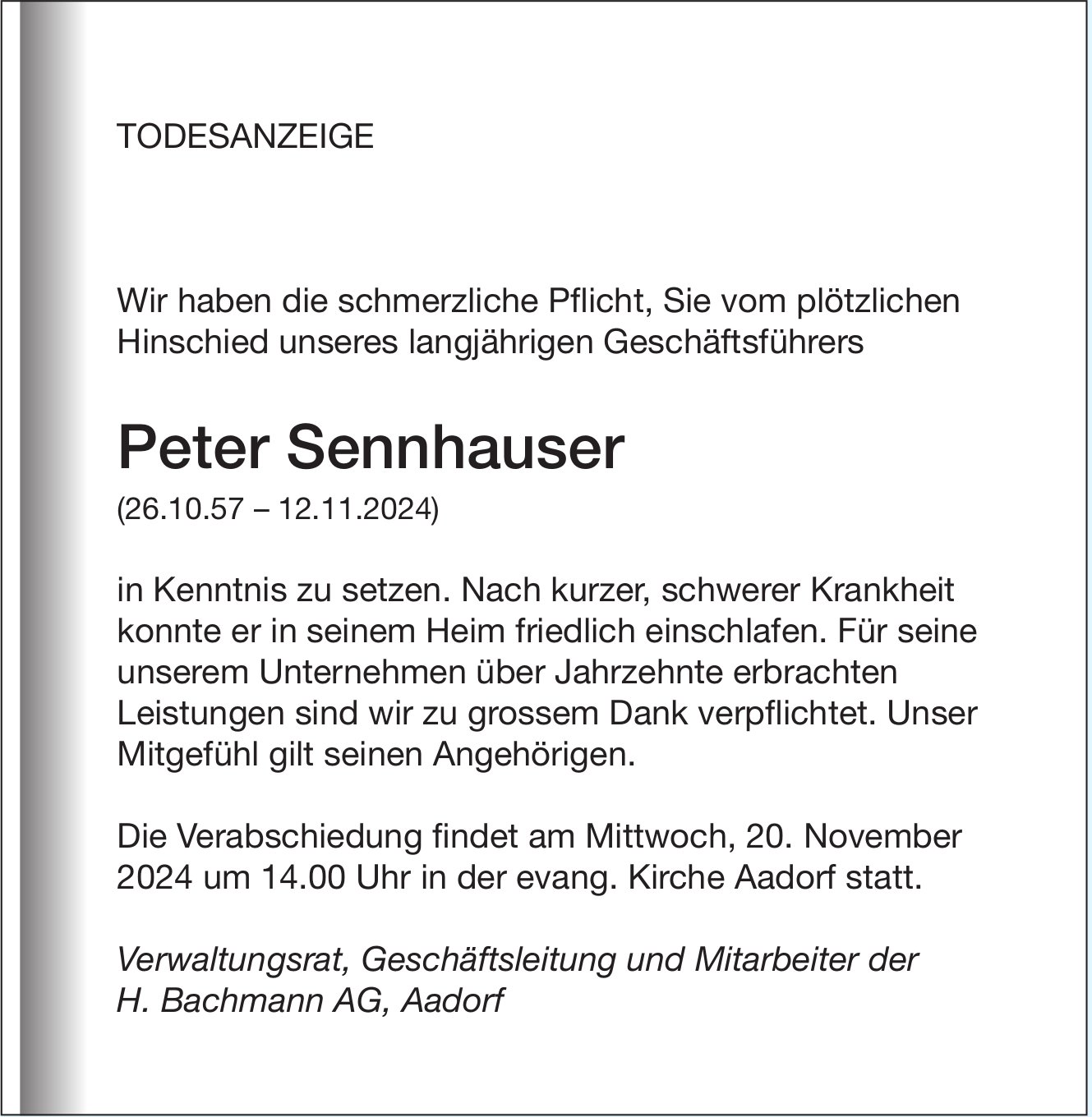 Sennhauser Peter, November 2024 / TA