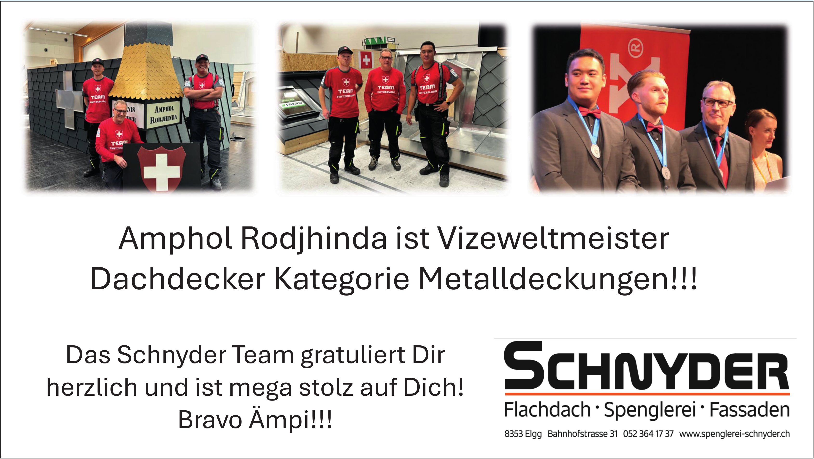 Spenglerei Schnyder, Elgg - Amphol Rodjhinda ist Vizeweltmeister Dachdecker Kategorie Metalldeckungen!!!