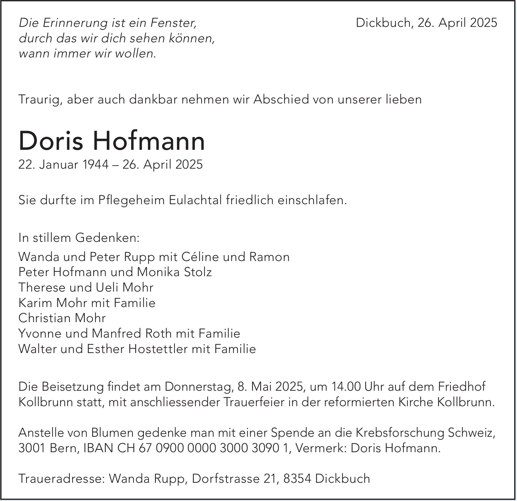 Hofmann Doris, April 2025 / TA