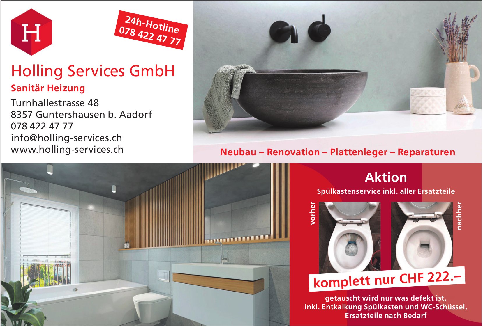 Holling Services GmbH, Guntershausen b. Aadorf - Neubau, Renovation, Plattenleger, Reparaturen