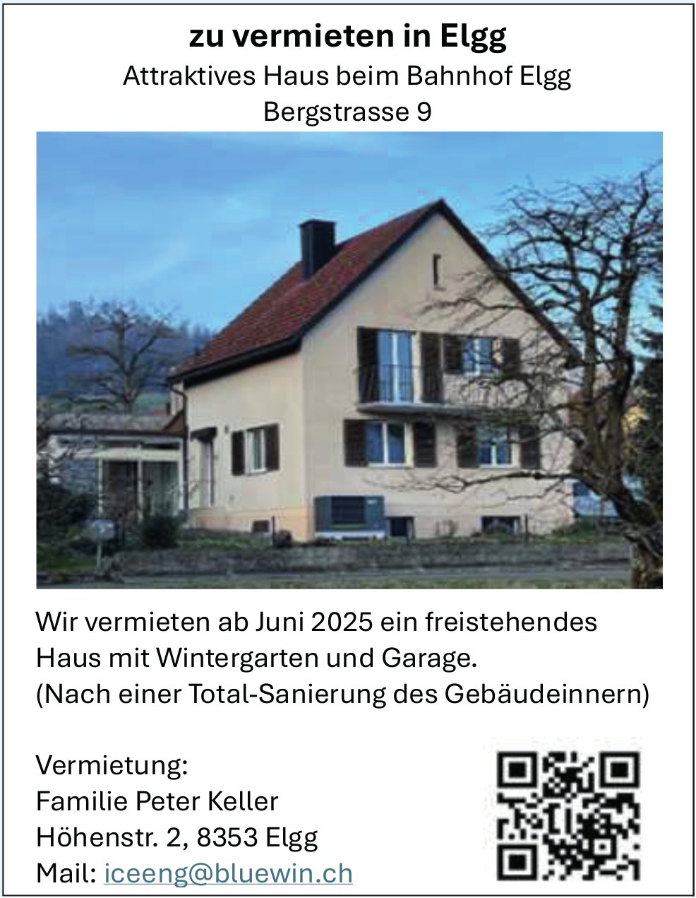 Attraktives Haus, Elgg, zu vermieten