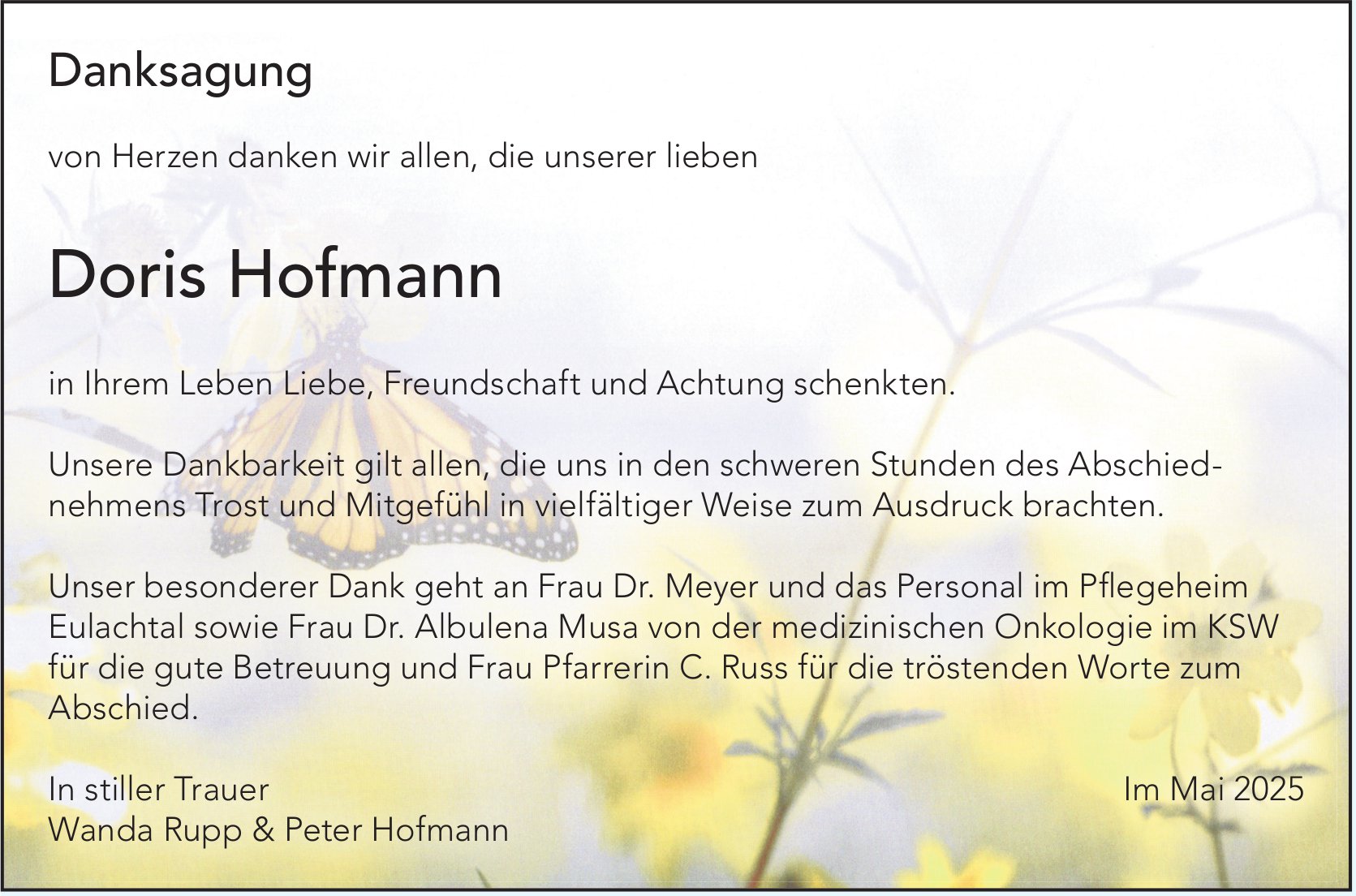 Hofmann Doris, im Mai 2025 / DS