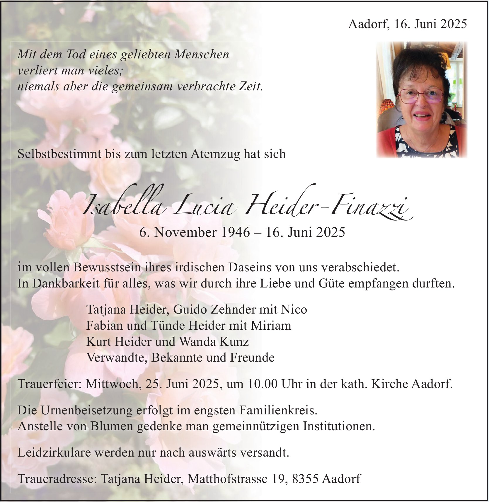 Heider-Finazzi Isabella Lucia, Juni 2025 / TA