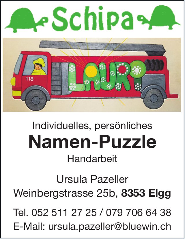 Schipa, Elgg - Individuelles, persönliches Namen-Puzzle, Handarbeit